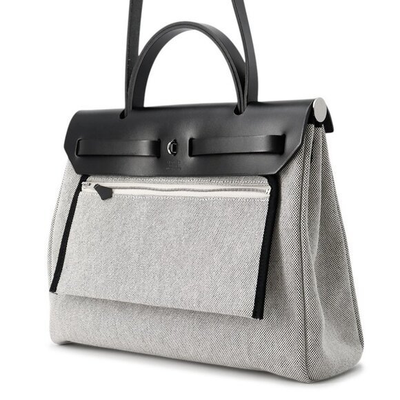 HERMES Herbag Zip Pegasus Pop Size PM/31 Toile H/Vache Hunter Leather Black - Picture 2 of 16